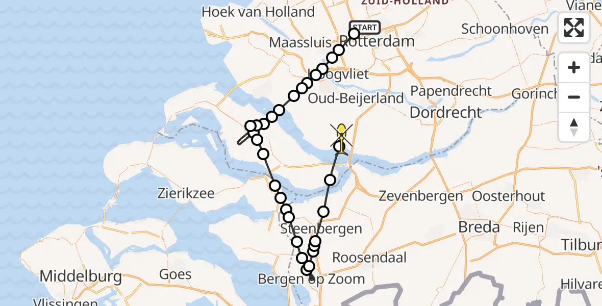 Routekaart van de vlucht: Lifeliner 2 naar Zuid-Beijerland, Achterdijk