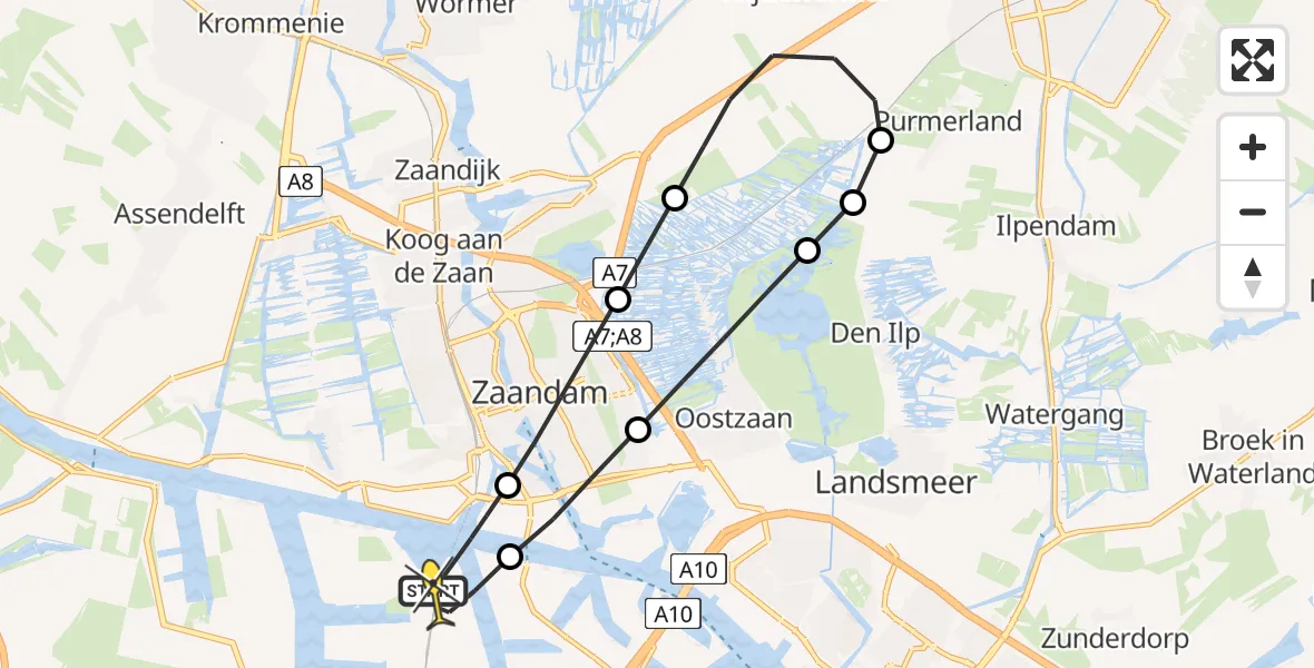 Routekaart van de vlucht: Lifeliner 1 naar Amsterdam Heliport, Pontmeyer