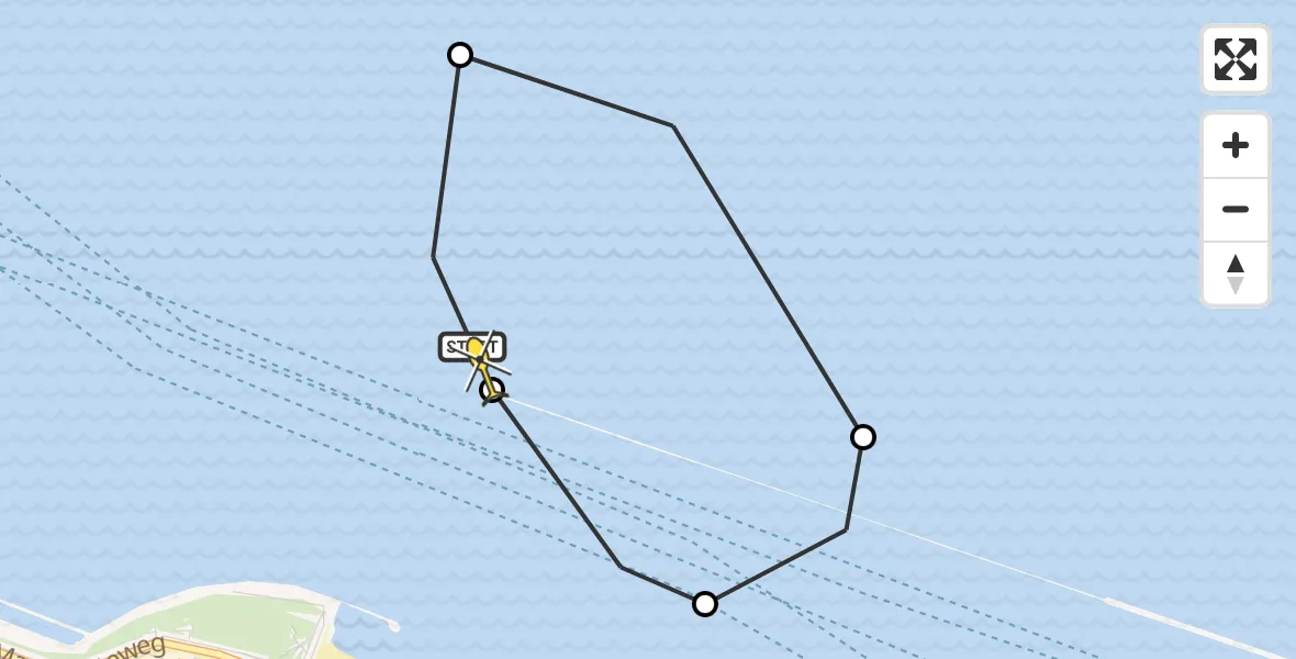 Routekaart van de vlucht: Politieheli naar Hoek van Holland, Maasgeul