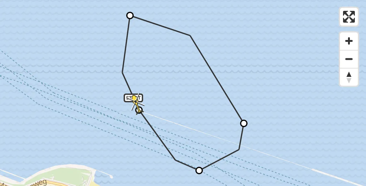Routekaart van de vlucht: Politiehelikopter naar Hoek van Holland, Maasgeul