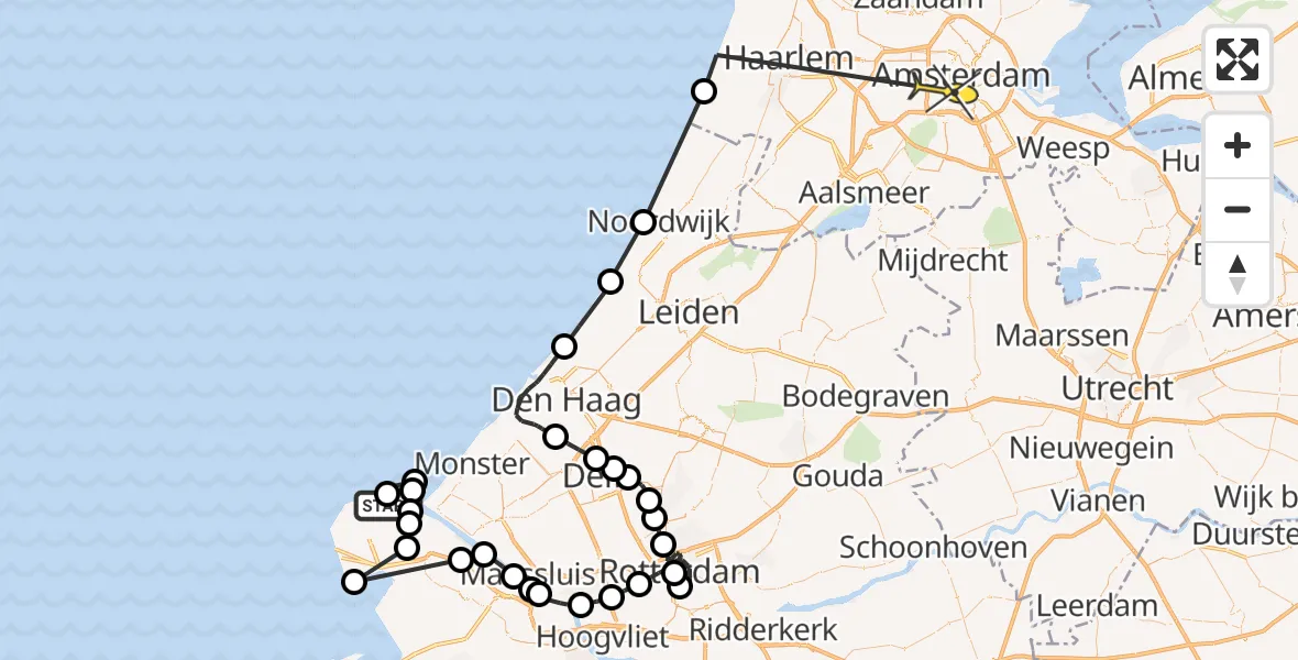 Routekaart van de vlucht: Politieheli naar Amsterdam, Maasgeul