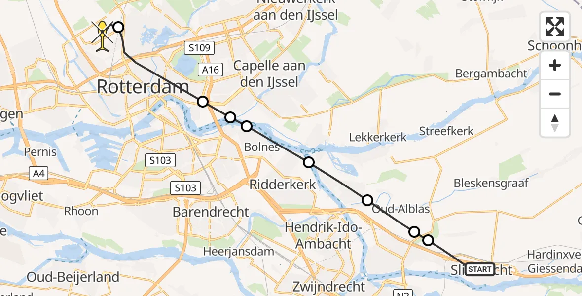 Routekaart van de vlucht: Lifeliner 2 naar Rotterdam The Hague Airport, Prickwaert