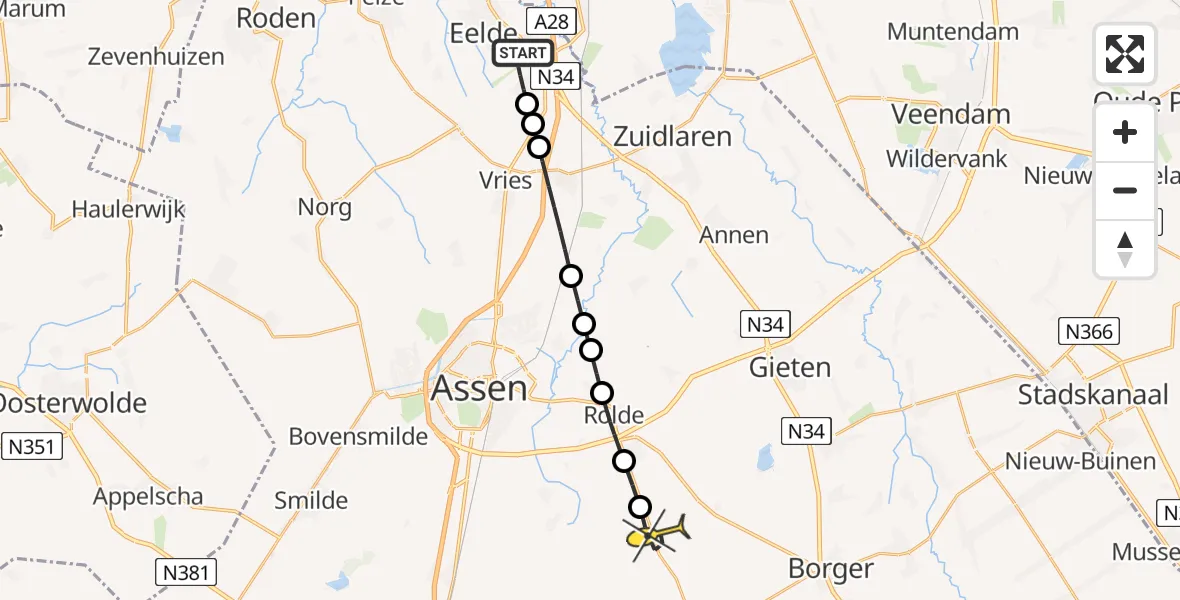 Routekaart van de vlucht: Lifeliner 4 naar Grolloo, Bolhuisgat