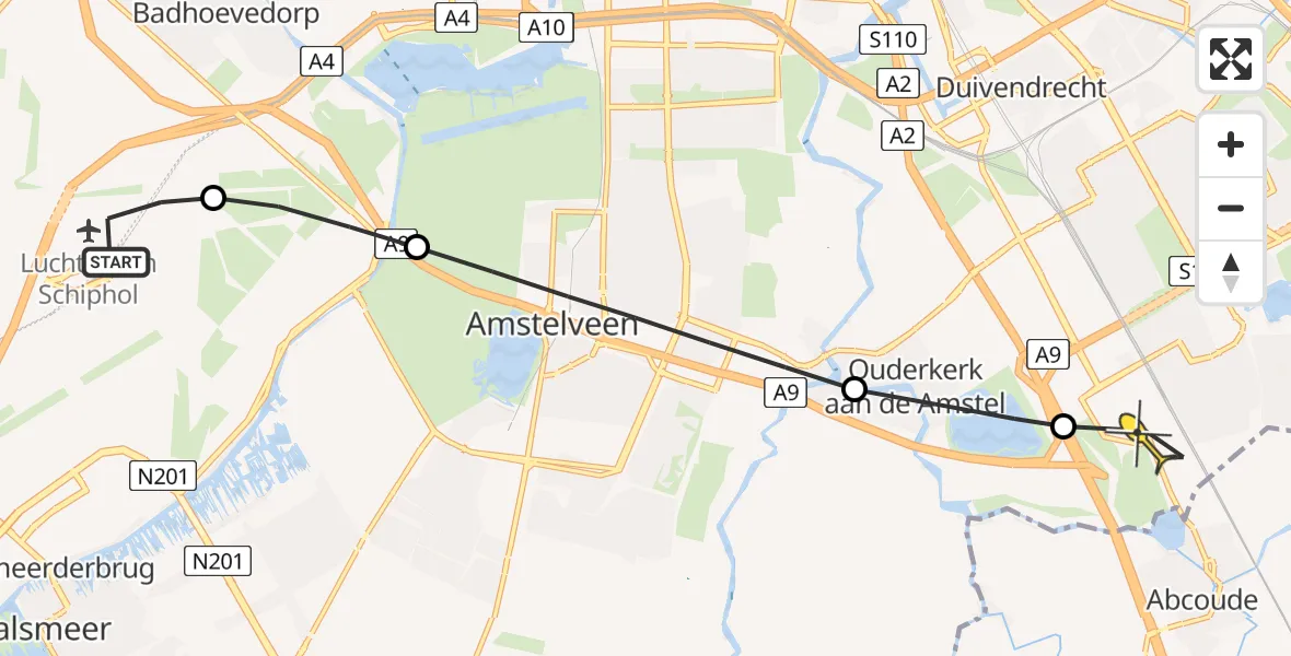 Routekaart van de vlucht: Lifeliner 1 naar Academisch Medisch Centrum (AMC), Ceintuurbaan