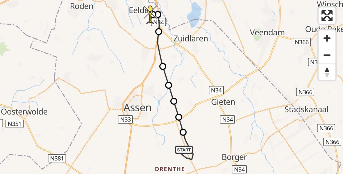 Routekaart van de vlucht: Lifeliner 4 naar Groningen Airport Eelde, Soartendijk