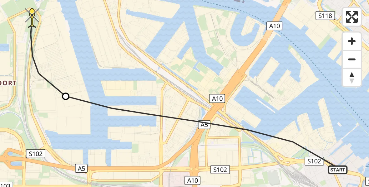 Routekaart van de vlucht: Lifeliner 1 naar Amsterdam Heliport, Nieuwe Hemweg