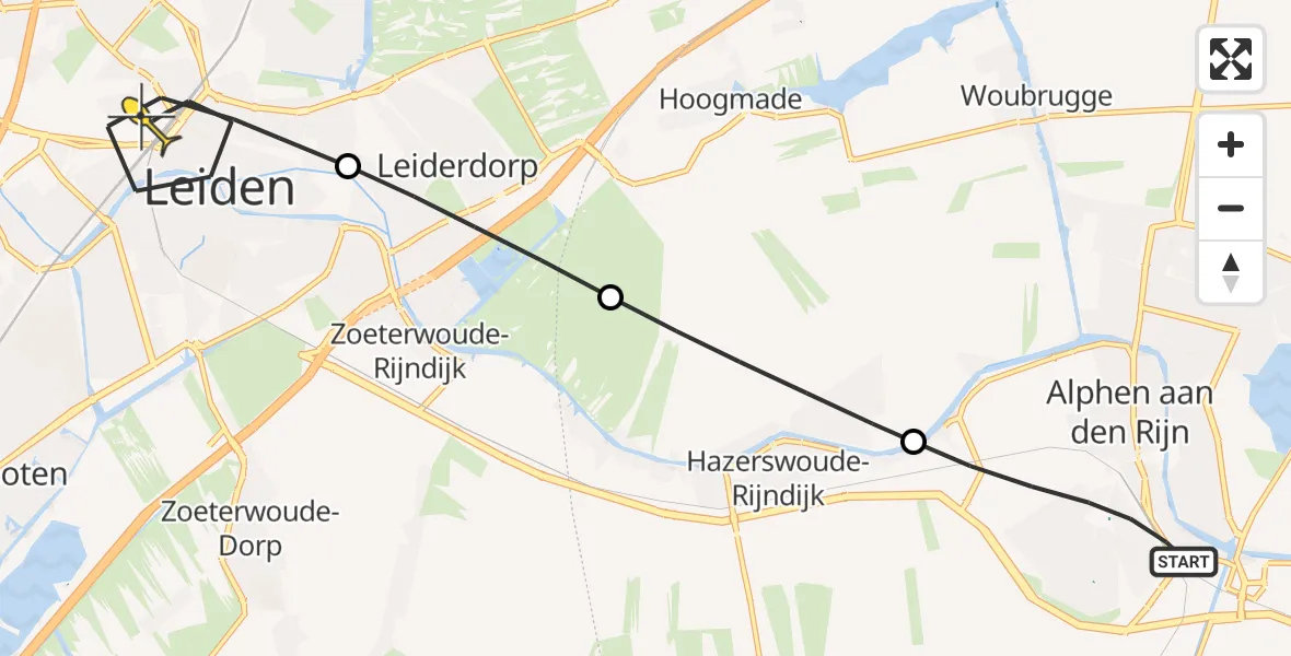 Routekaart van de vlucht: Lifeliner 2 naar Leiden, Denemarkensingel