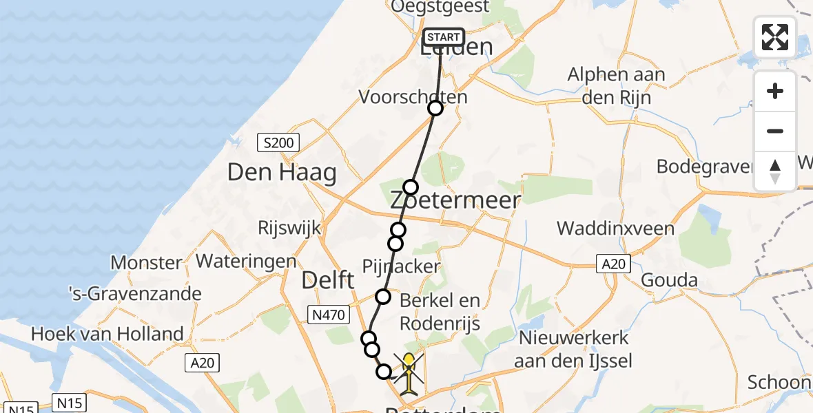 Routekaart van de vlucht: Lifeliner 2 naar Rotterdam The Hague Airport, Simon Vestdijkpad