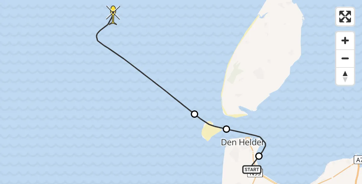 Vluchtroute Kustwachthelikopter van Vliegveld De Kooy naar 