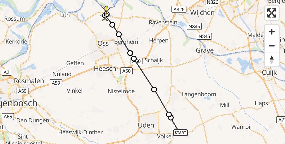 Routekaart van de vlucht: Lifeliner 3 naar Oijen, Zeelandsedijk