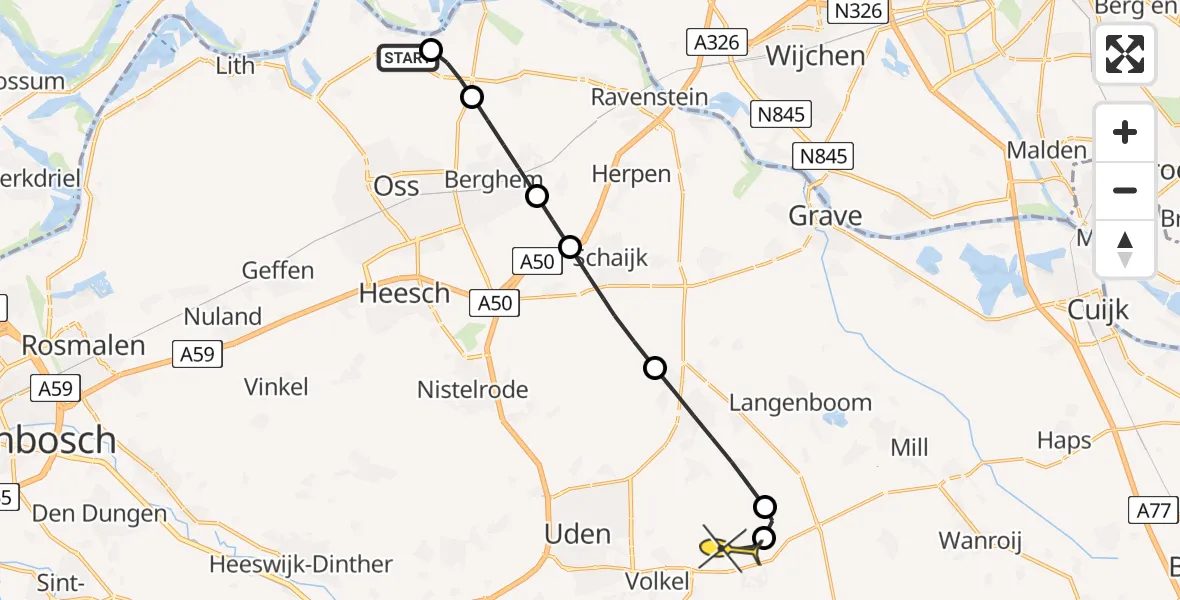 Routekaart van de vlucht: Lifeliner 3 naar Vliegbasis Volkel, Megensebaan