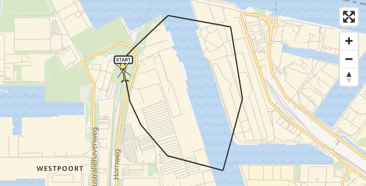 Routekaart van de vlucht: Lifeliner 1 naar Amsterdam Heliport, Westhavenweg