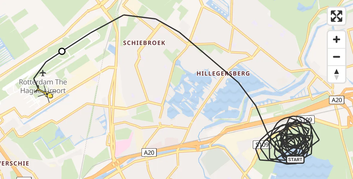 Routekaart van de vlucht: Politiehelikopter naar Rotterdam The Hague Airport, Boezembocht