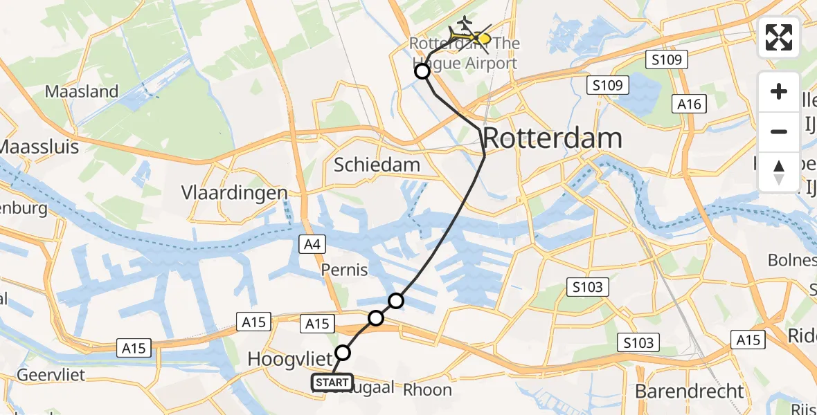 Routekaart van de vlucht: Lifeliner 2 naar Rotterdam The Hague Airport, Brandenburgbaan