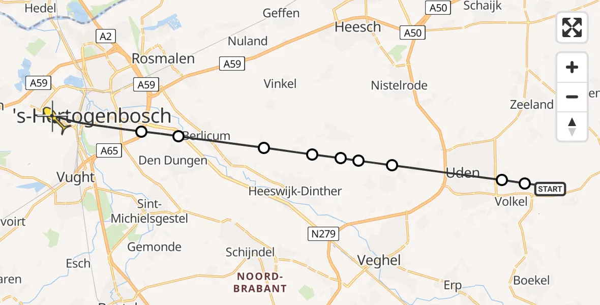 Routekaart van de vlucht: Lifeliner 3 naar 's-Hertogenbosch, Kromstraat