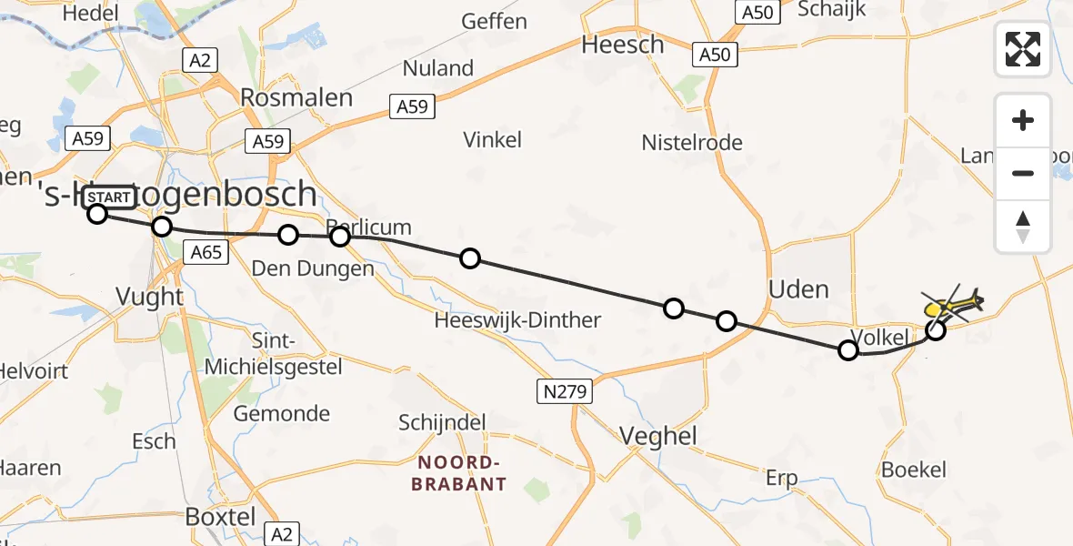 Routekaart van de vlucht: Lifeliner 3 naar Vliegbasis Volkel, Halvezolenlijntje