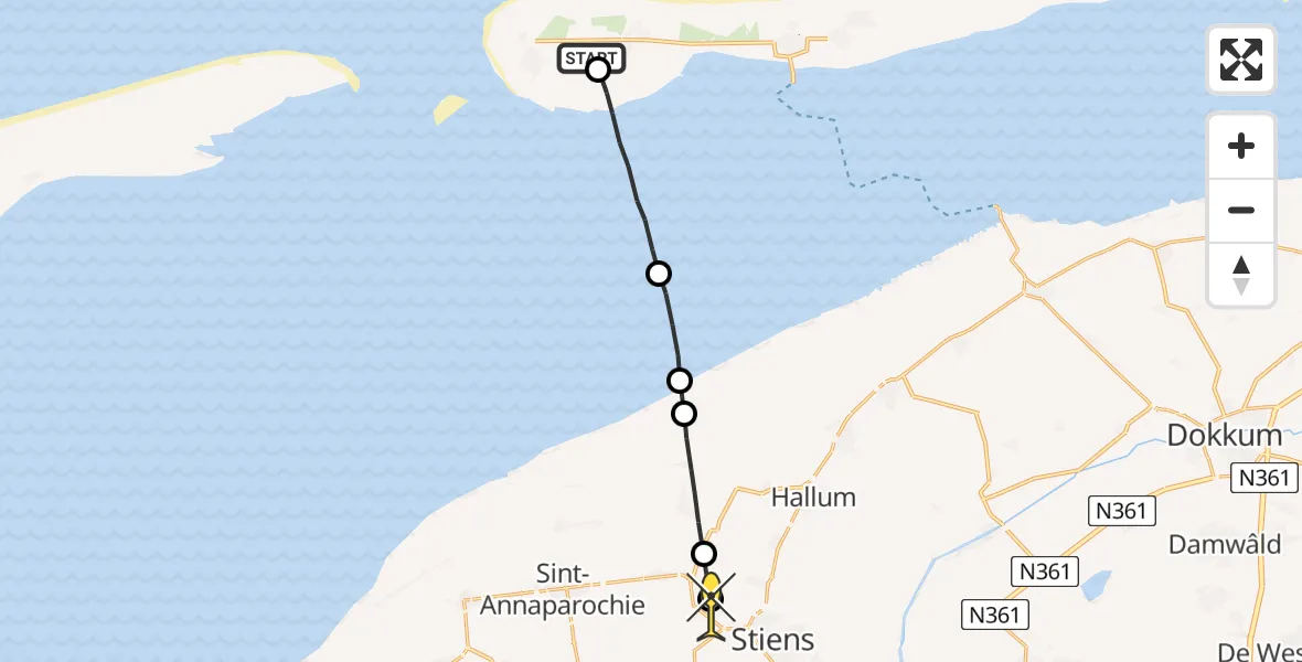 Routekaart van de vlucht: Ambulanceheli naar Stiens, Wester Grieweg