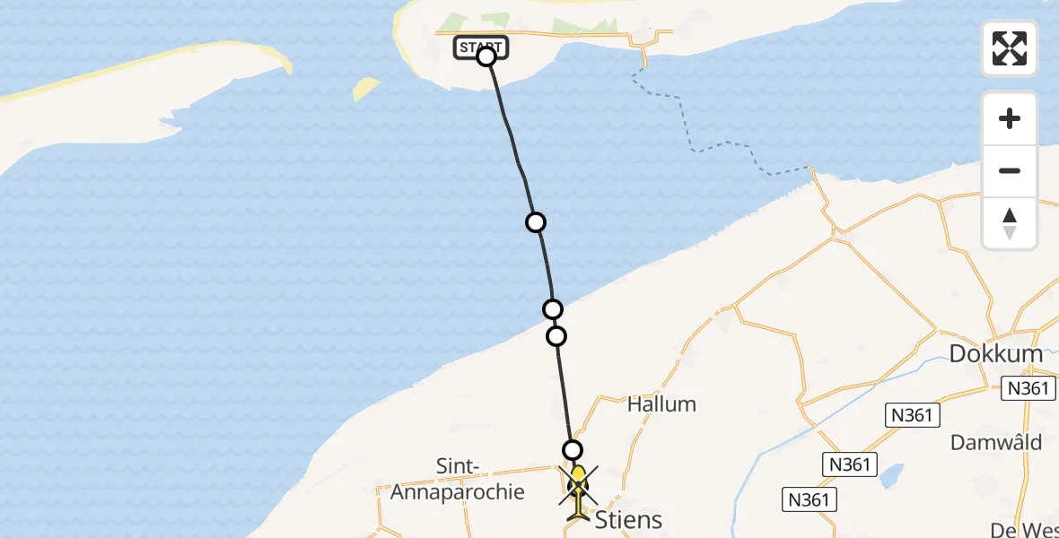 Routekaart van de vlucht: Ambulancehelikopter naar Stiens, Wester Grieweg