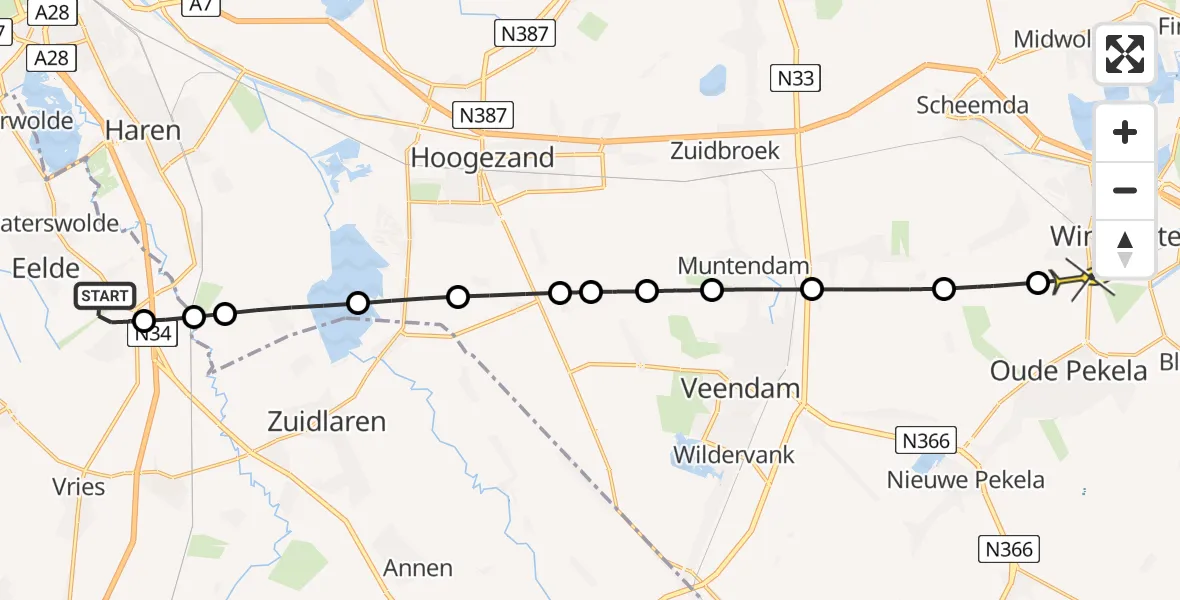 Routekaart van de vlucht: Lifeliner 4 naar Winschoten, Vissersweg