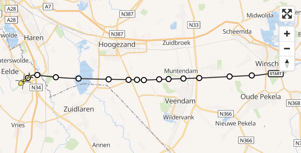 Routekaart van de vlucht: Lifeliner 4 naar Groningen Airport Eelde, Zuiderveen