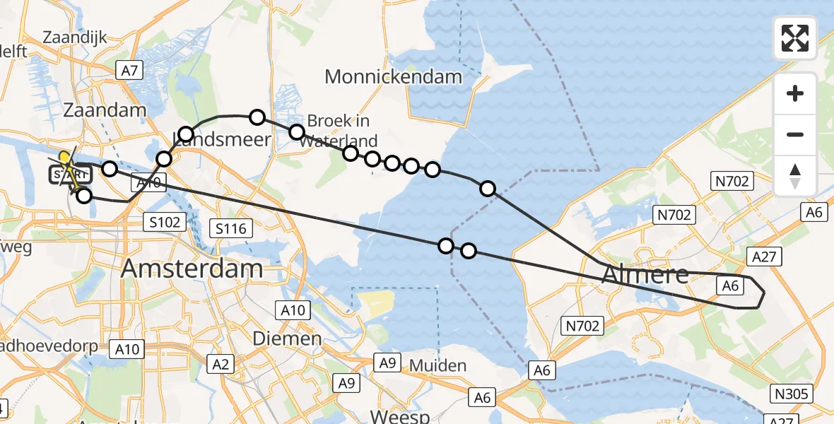 Routekaart van de vlucht: Lifeliner 1 naar Amsterdam Heliport, Hemweg