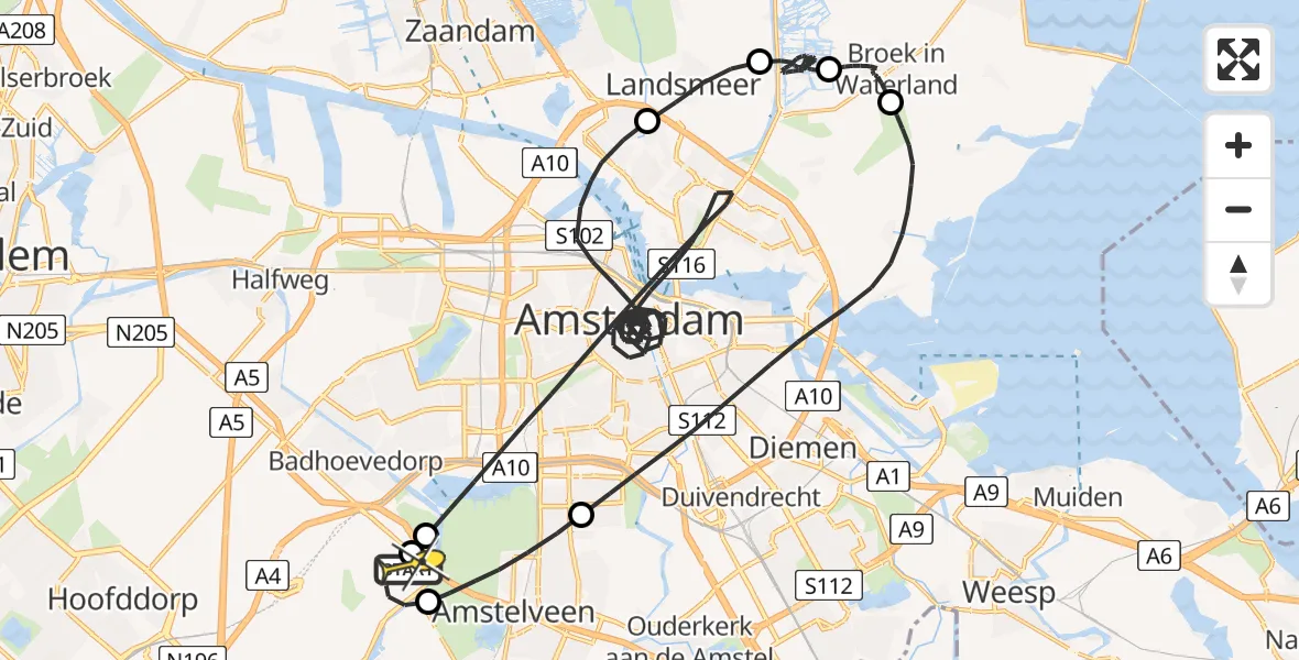 Routekaart van de vlucht: Politieheli naar Schiphol, Thermiekstraat