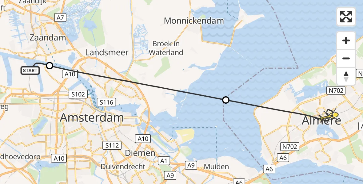 Routekaart van de vlucht: Lifeliner 1 naar Almere, Stadsstrand Kanaal Noord