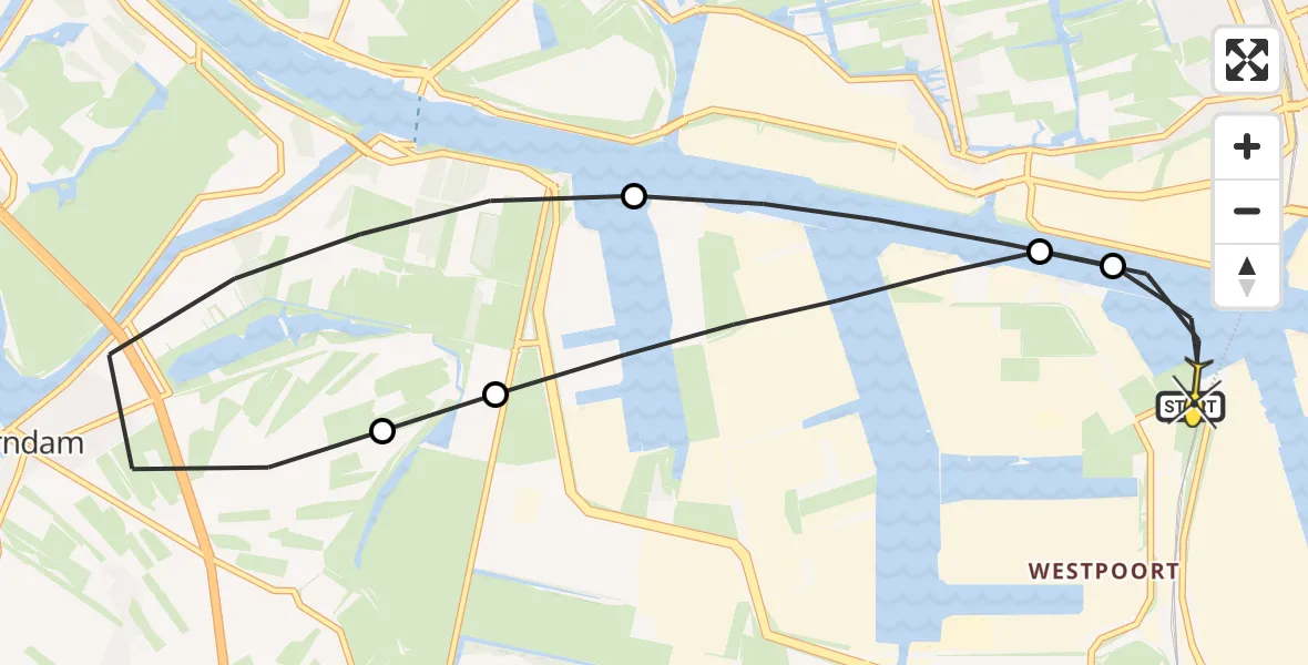 Routekaart van de vlucht: Lifeliner 1 naar Amsterdam Heliport, Kanaalkade