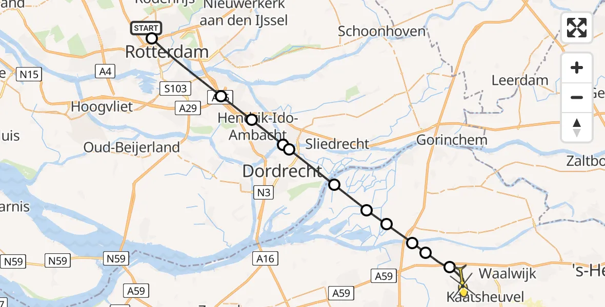 Routekaart van de vlucht: Lifeliner 2 naar Sprang-Capelle, Rotterdam Airportplein