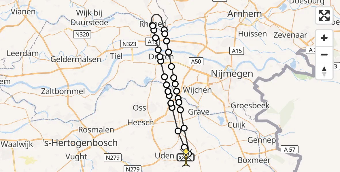 Routekaart van de vlucht: Lifeliner 3 naar Vliegbasis Volkel, Houtvennen