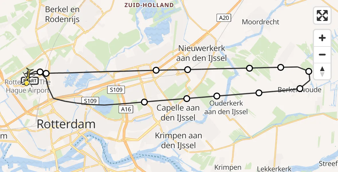 Routekaart van de vlucht: Lifeliner 2 naar Rotterdam The Hague Airport, Fairoaksbaan