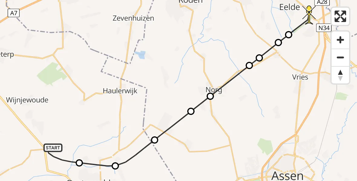 Routekaart van de vlucht: Lifeliner 4 naar Groningen Airport Eelde, Vaart Wz