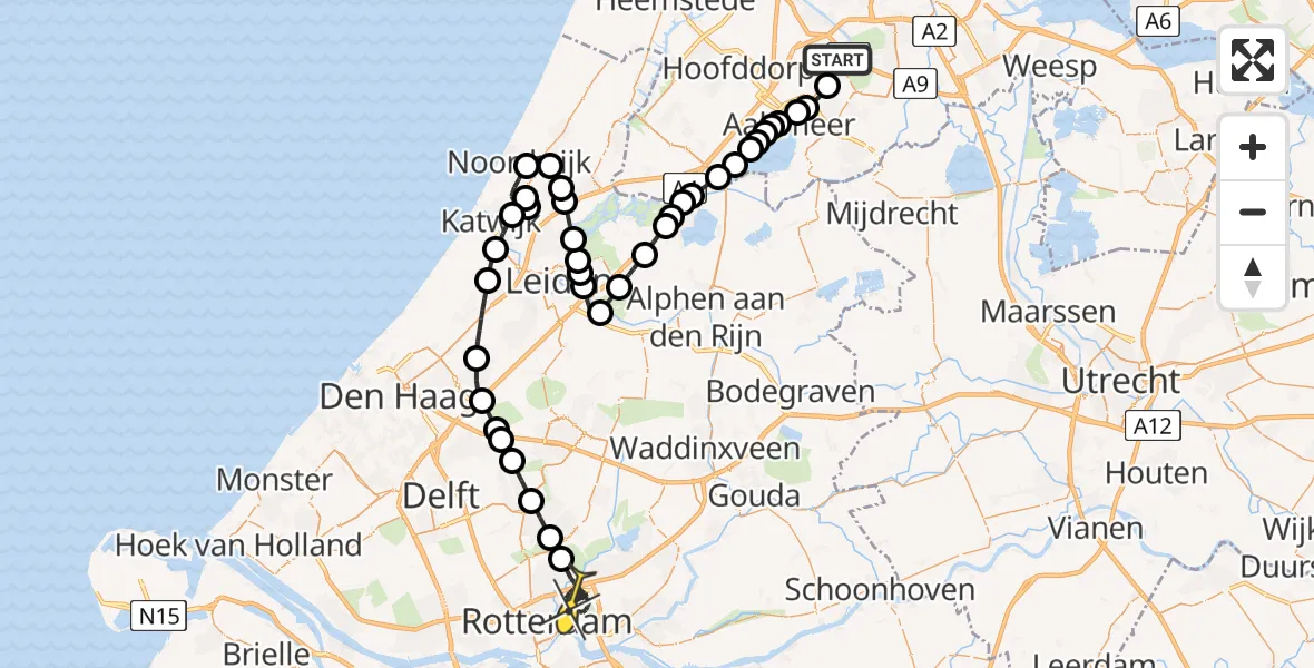 Routekaart van de vlucht: Politieheli naar Rotterdam, Westerkimweg