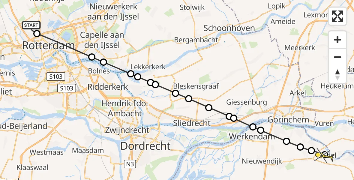 Routekaart van de vlucht: Lifeliner 2 naar Andel, Terletpad