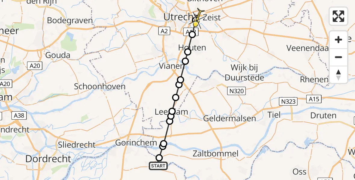 Routekaart van de vlucht: Lifeliner 2 naar Universitair Medisch Centrum Utrecht, Wilhelminasluis