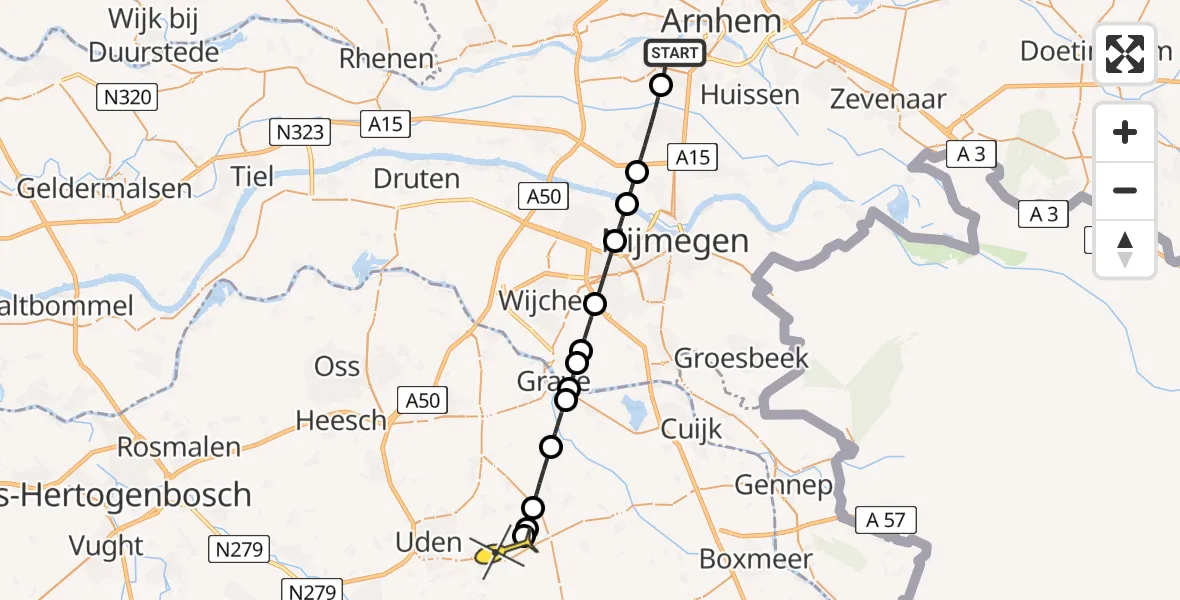 Routekaart van de vlucht: Lifeliner 3 naar Vliegbasis Volkel, Oegstgeeststraat