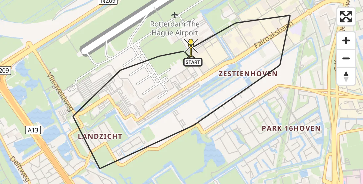 Routekaart van de vlucht: Traumaheli naar Rotterdam The Hague Airport, Vliegveldweg