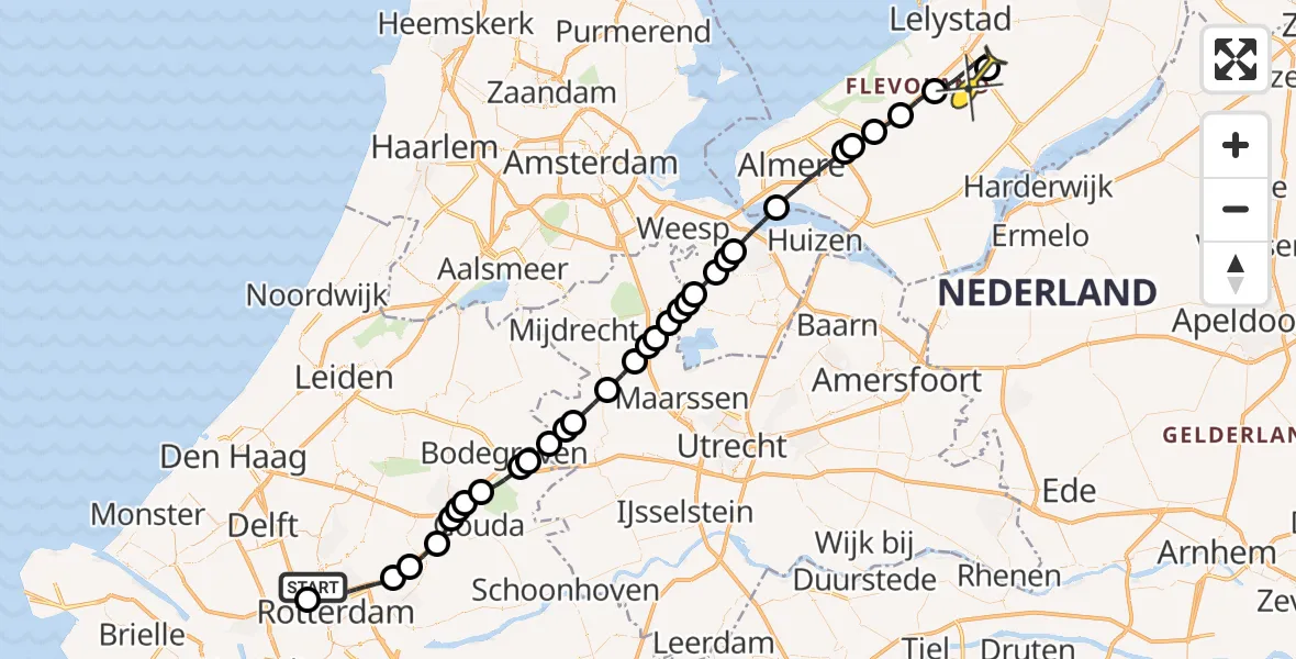 Routekaart van de vlucht: Traumaheli naar Lelystad Airport, Achterdijk