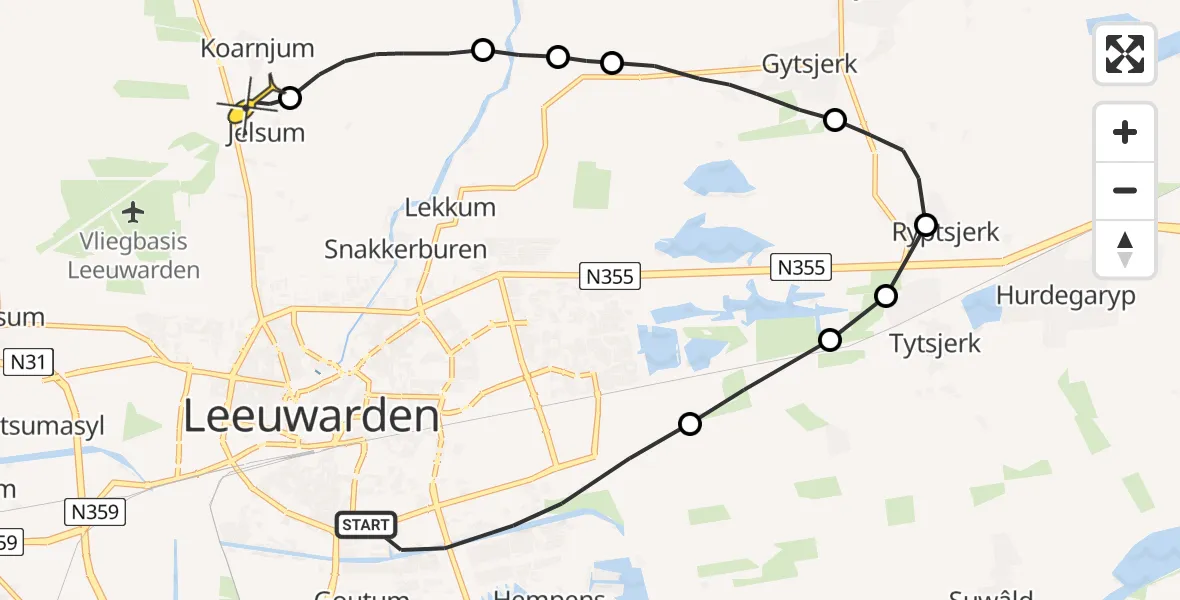 Routekaart van de vlucht: Ambulanceheli naar Jelsum, Drachtsterweg