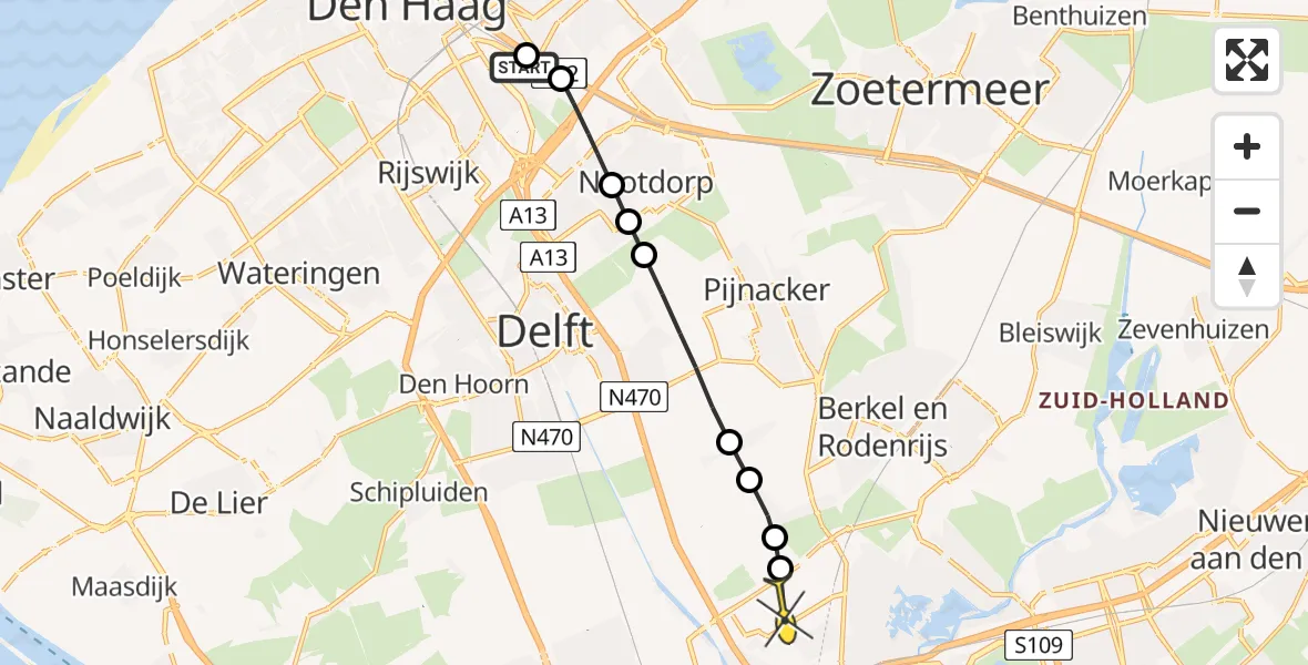 Routekaart van de vlucht: Lifeliner 2 naar Rotterdam The Hague Airport, Spoorlaan