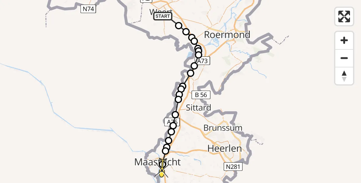 Routekaart van de vlucht: Lifeliner 3 naar Maastricht UMC+, Gebleektesteeg