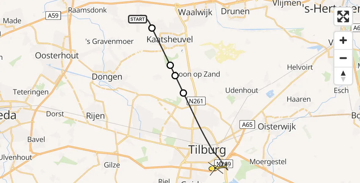 Routekaart van de vlucht: Lifeliner 2 naar Tilburg, Heistraat