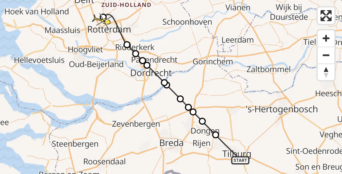 Routekaart van de vlucht: Lifeliner 2 naar Rotterdam The Hague Airport, Broekhovenseweg