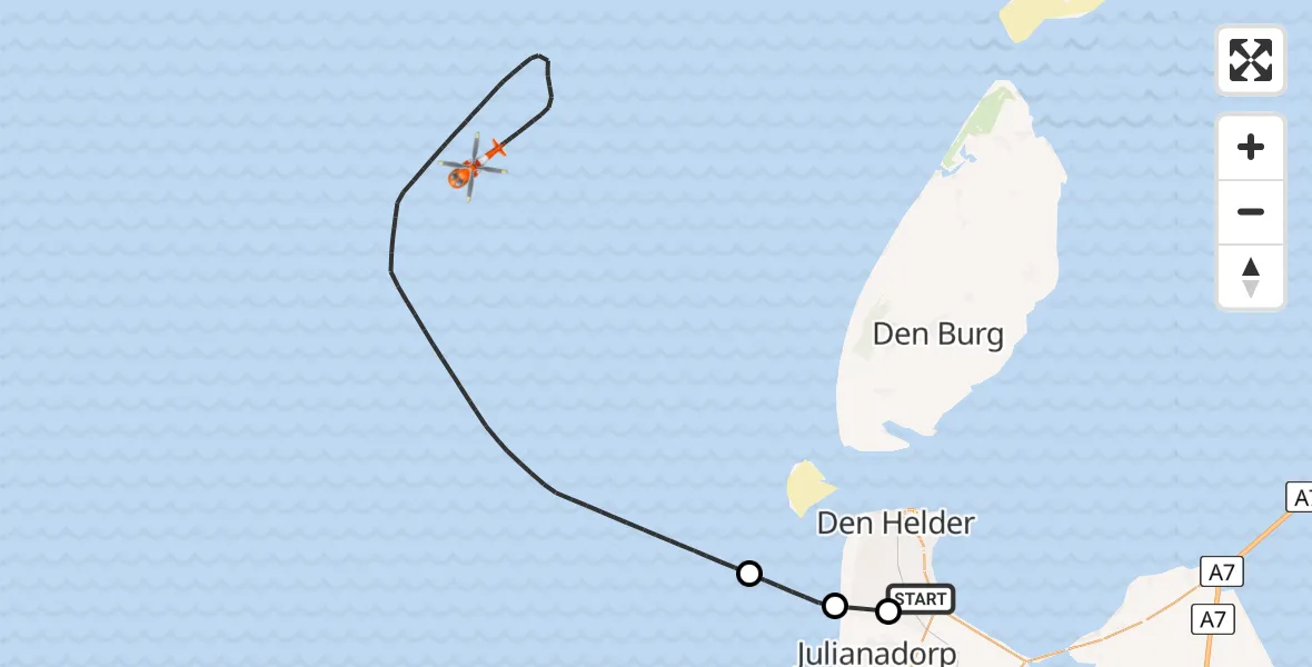 Vluchtroute Kustwachthelikopter Vliegveld De Kooy - , 13 januari 2025, 16:13