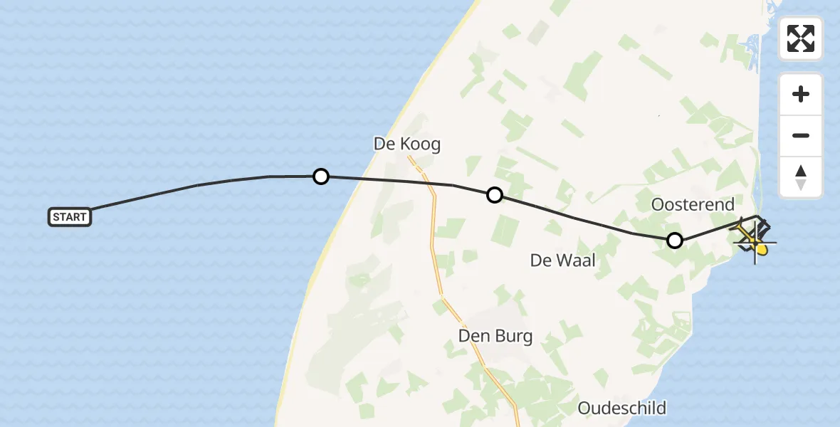 Routekaart van de vlucht: Kustwachthelikopter naar Oosterend, Lancasterdijk
