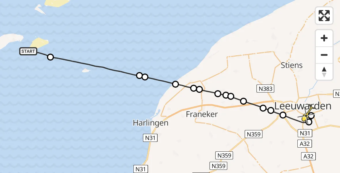 Routekaart van de vlucht: Ambulanceheli naar Leeuwarden, Fortweg