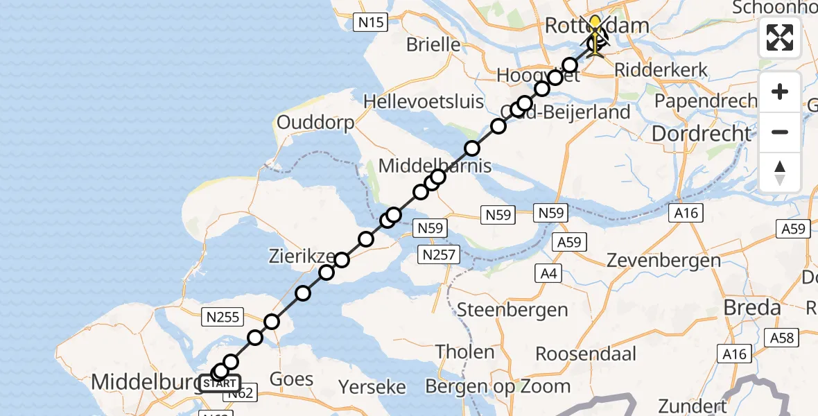 Routekaart van de vlucht: Lifeliner 2 naar Erasmus MC, Meerkoetweg