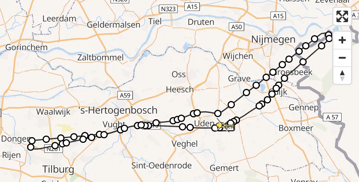 Routekaart van de vlucht: Lifeliner 3 naar Vliegbasis Volkel, Zonnepark Hoogveld Zuid