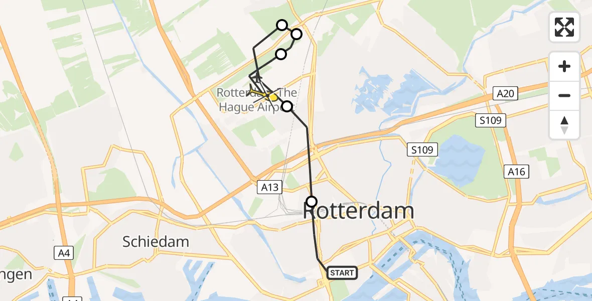Routekaart van de vlucht: Lifeliner 2 naar Rotterdam The Hague Airport, 1e Middellandstraat