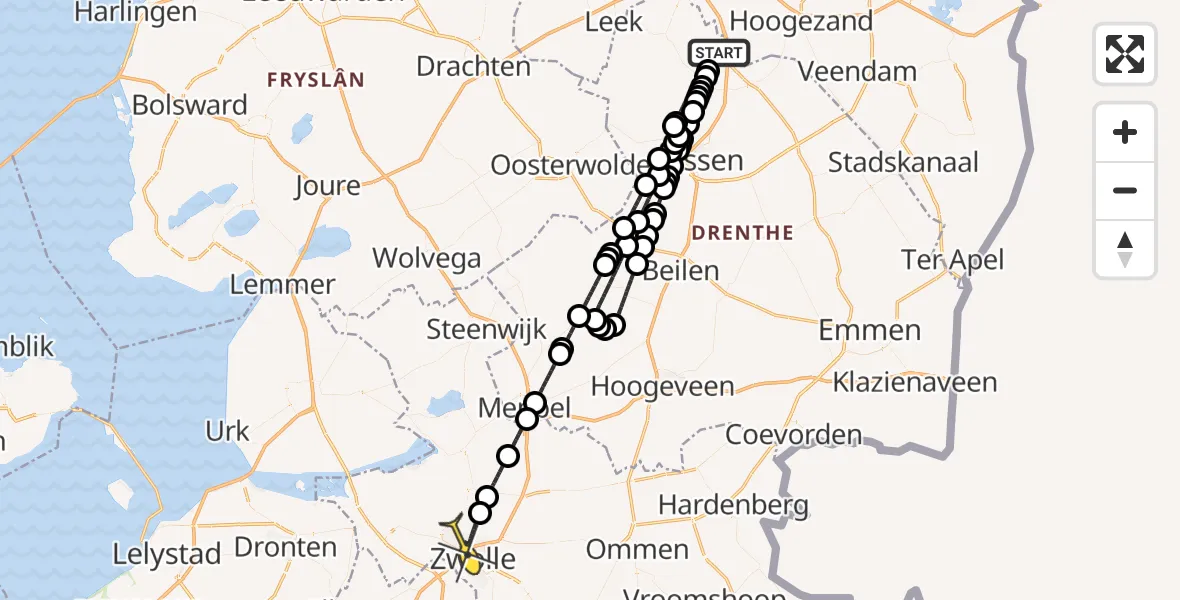 Routekaart van de vlucht: Lifeliner 4 naar Zwolle, Moespot